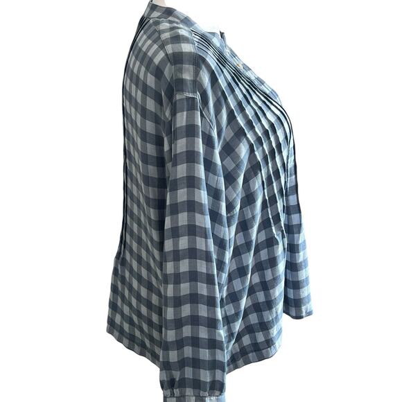 Wrap London Womens Blouse Top Size 14 Blue Check Pleated Tunic Balloon Sleeve - Picture 2 of 9